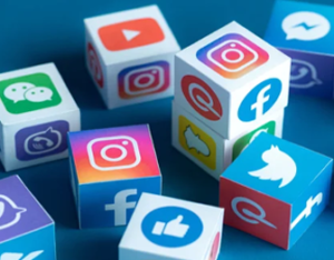 Social Media Icons on cubes in a pile