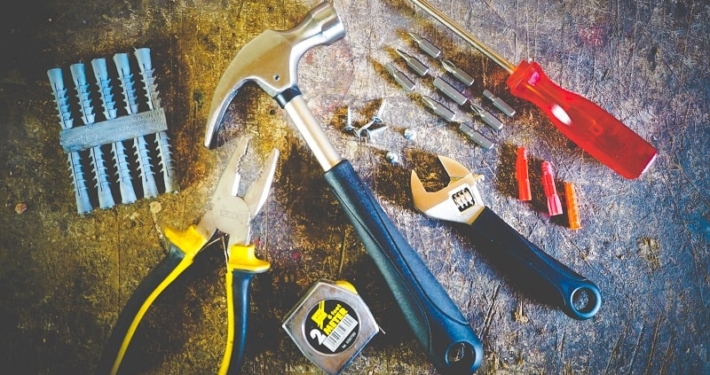 Repair tools - hammer, screwdriver, plyers
